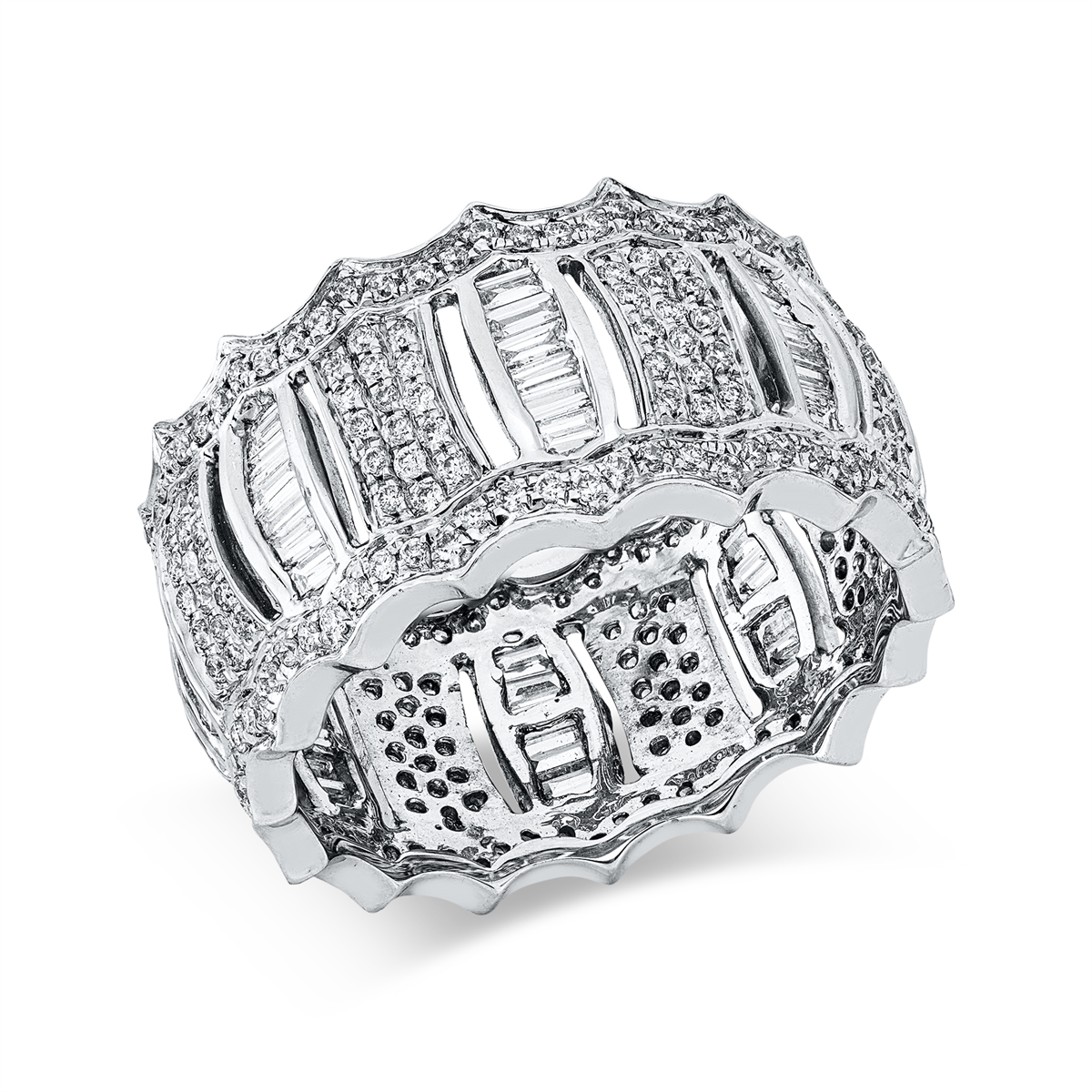 diamond full cut  baguette ring in white gold
