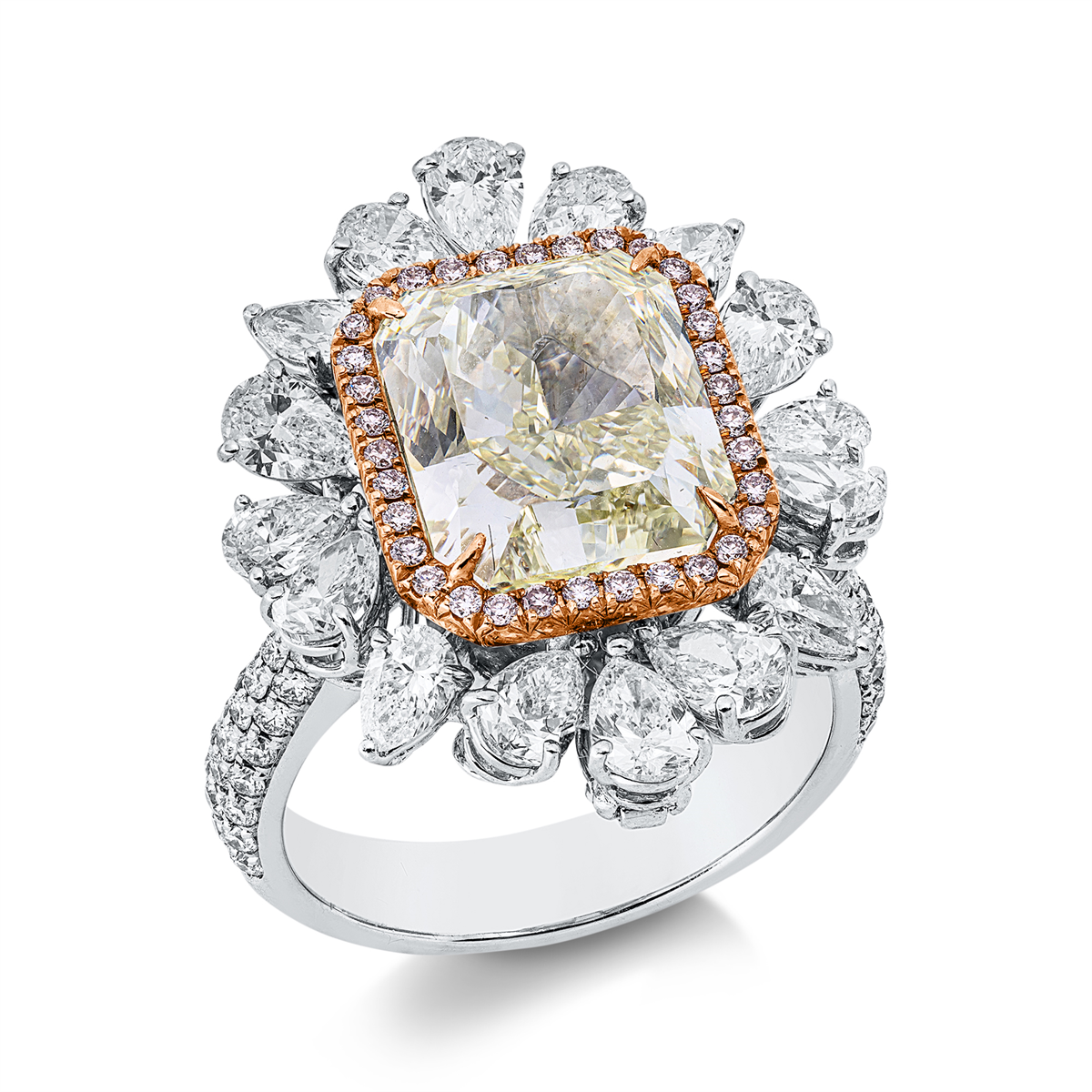 diamond full cut  fancy colored diamond ring in whitegold / rosegold