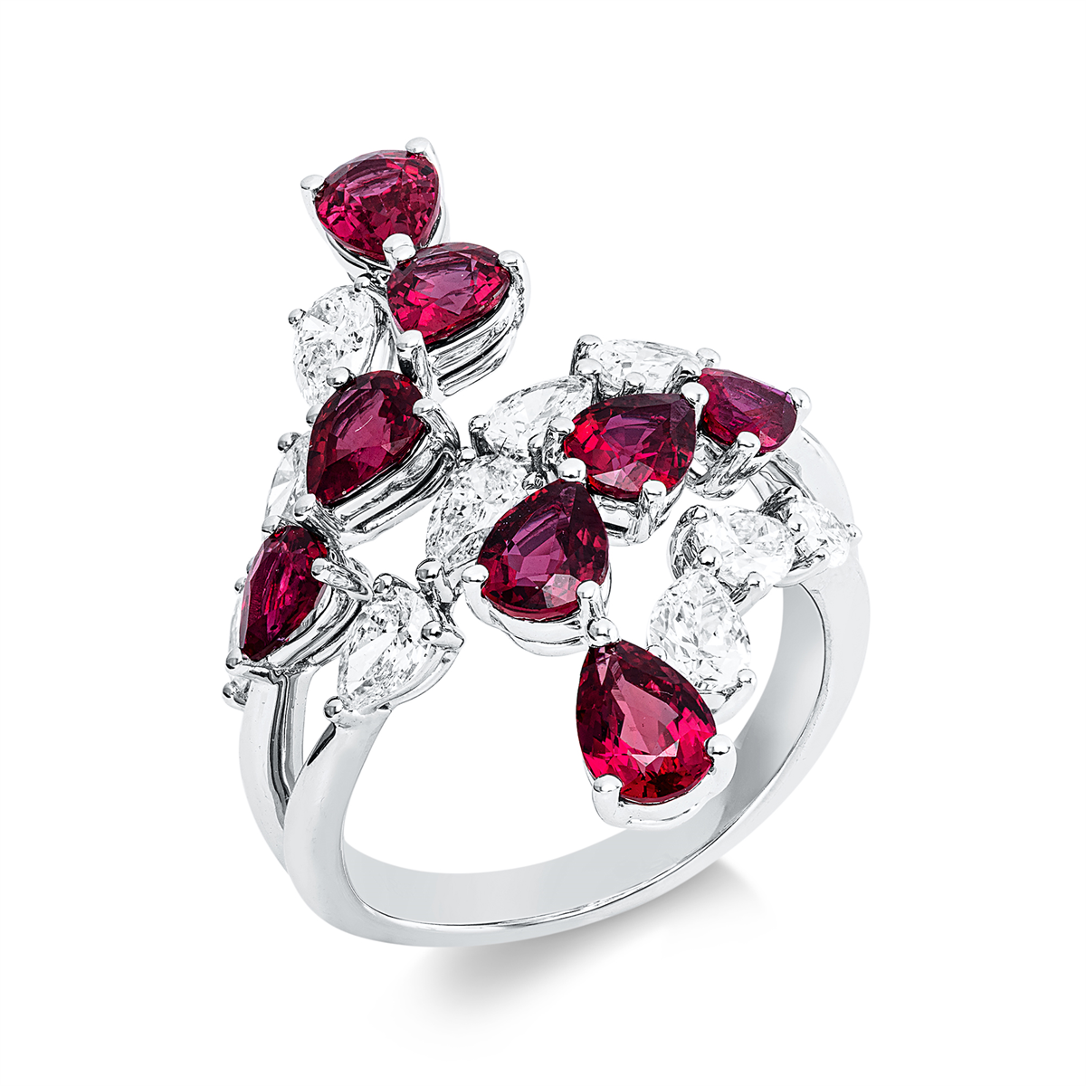 pear shape ruby colored stone classic ring in white gold