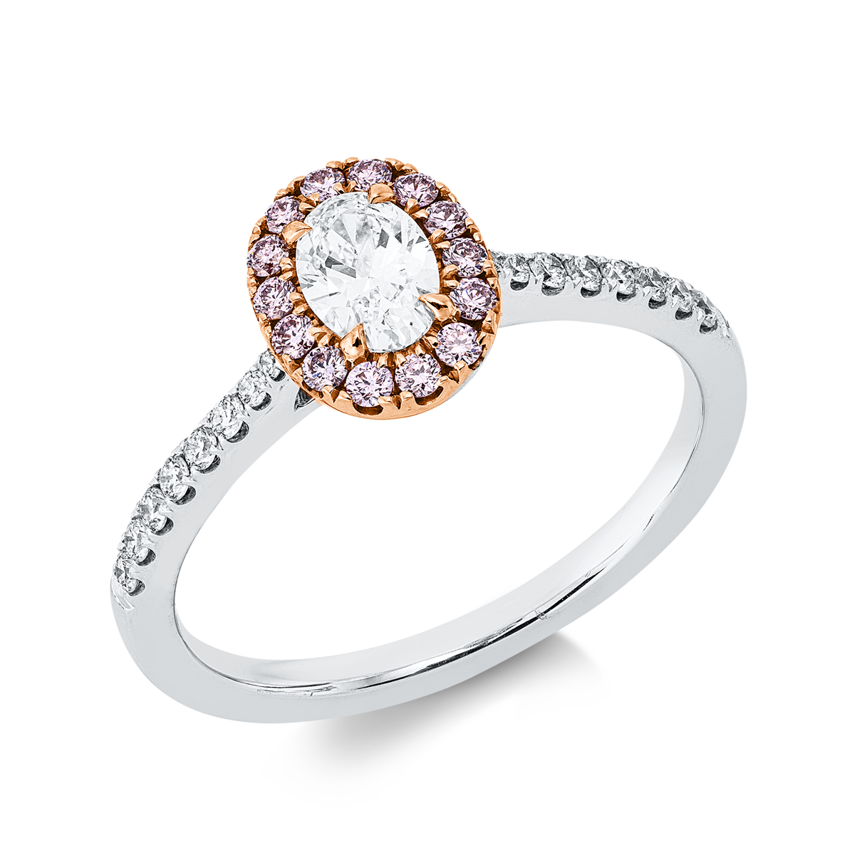 oval  fancy colored diamond ring in whitegold / rosegold