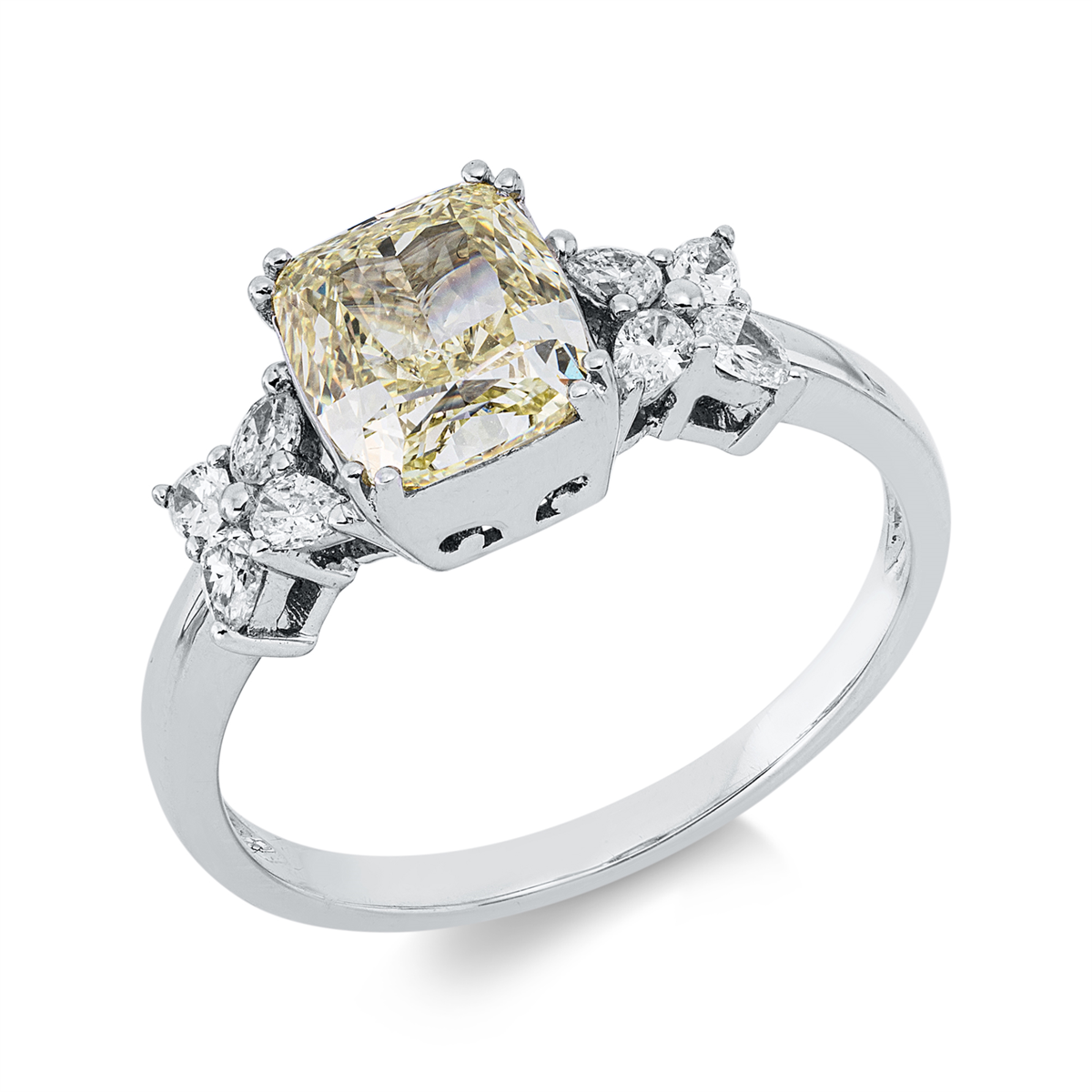 pear shape  fancy colored diamond ring in white gold