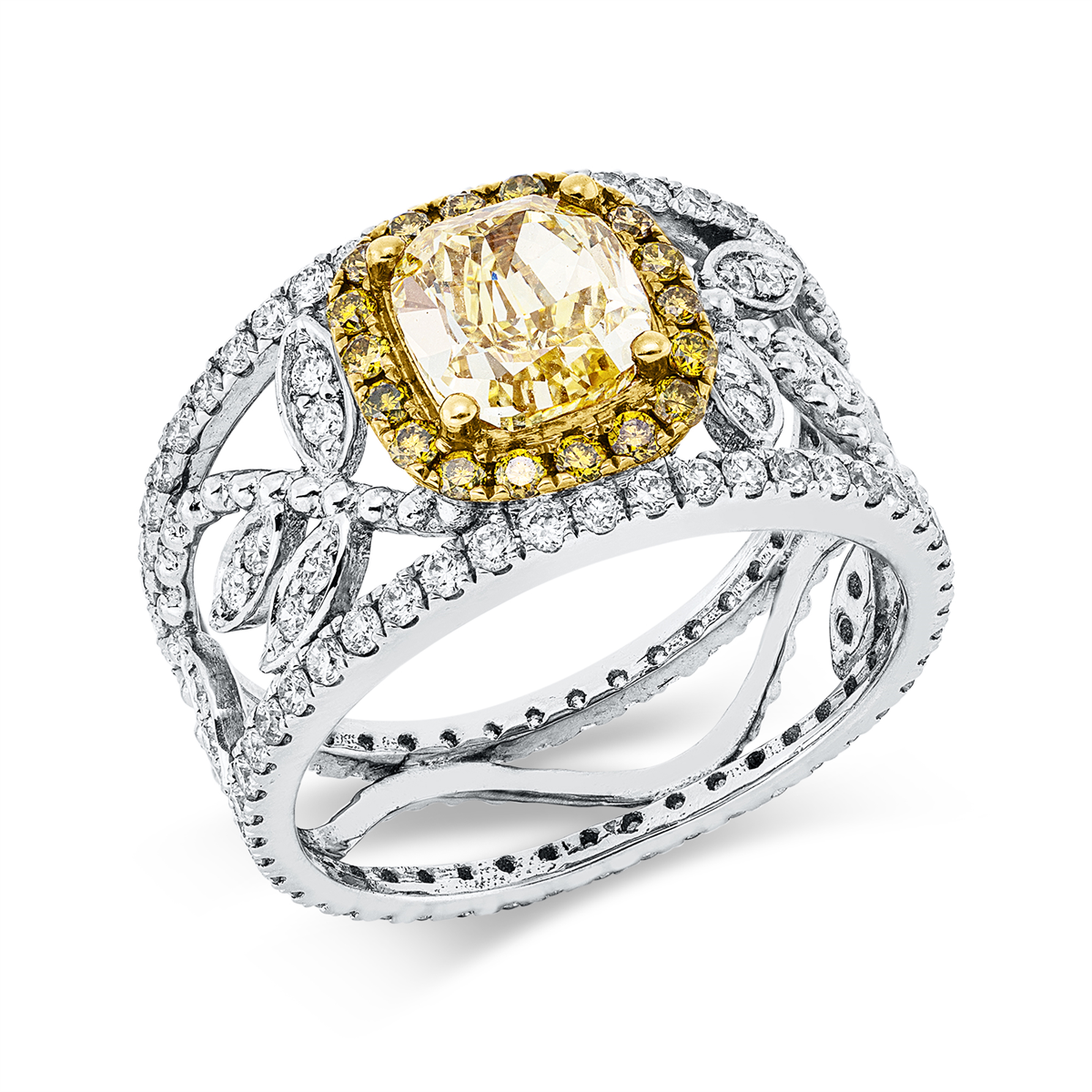 diamond full cut  fancy colored diamond ring in white gold / yellow gold
