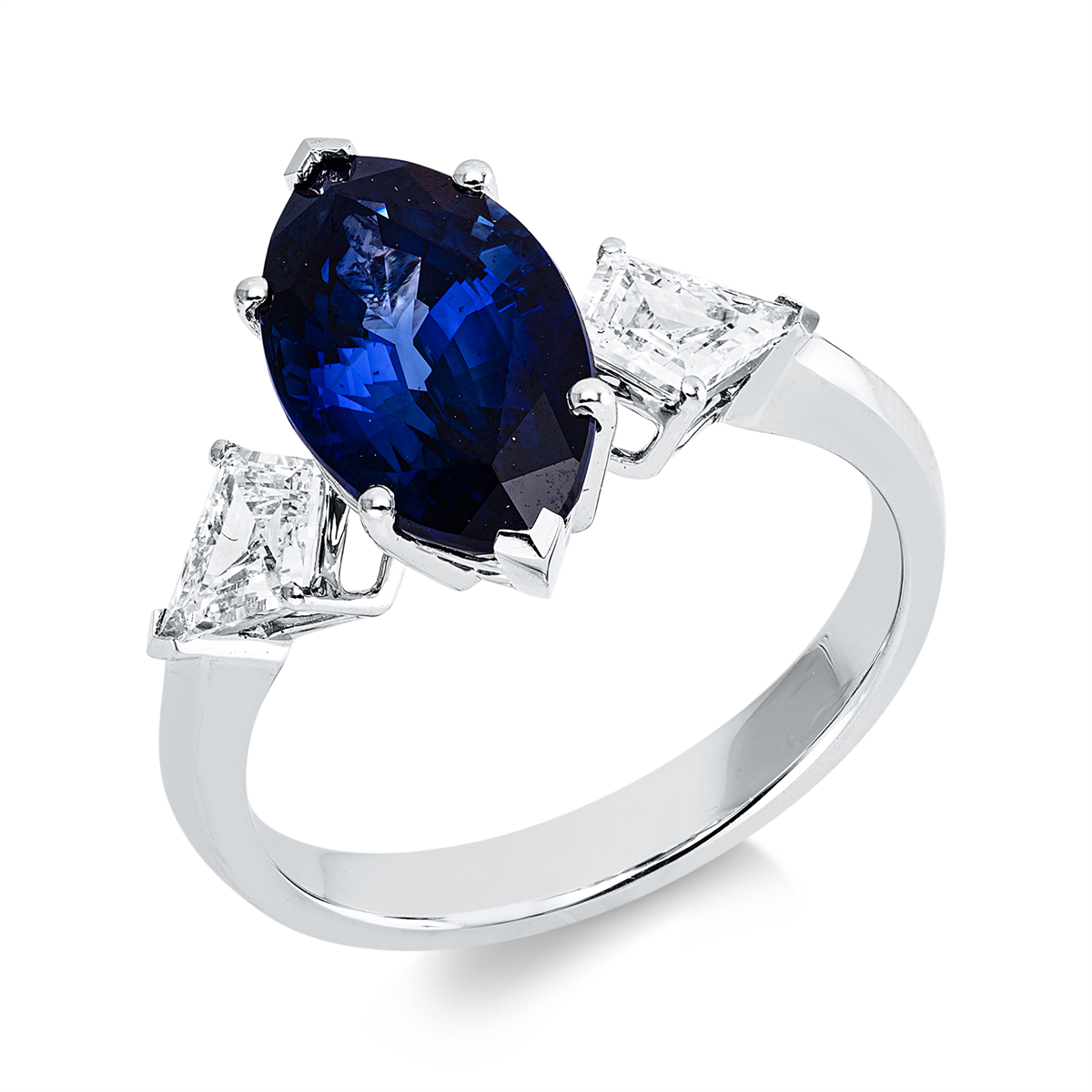 fantasy-cut sapphire colored stone classic ring in white gold