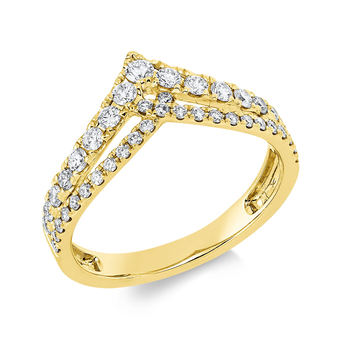 diamond full cut  modern woman ring in yellow gold