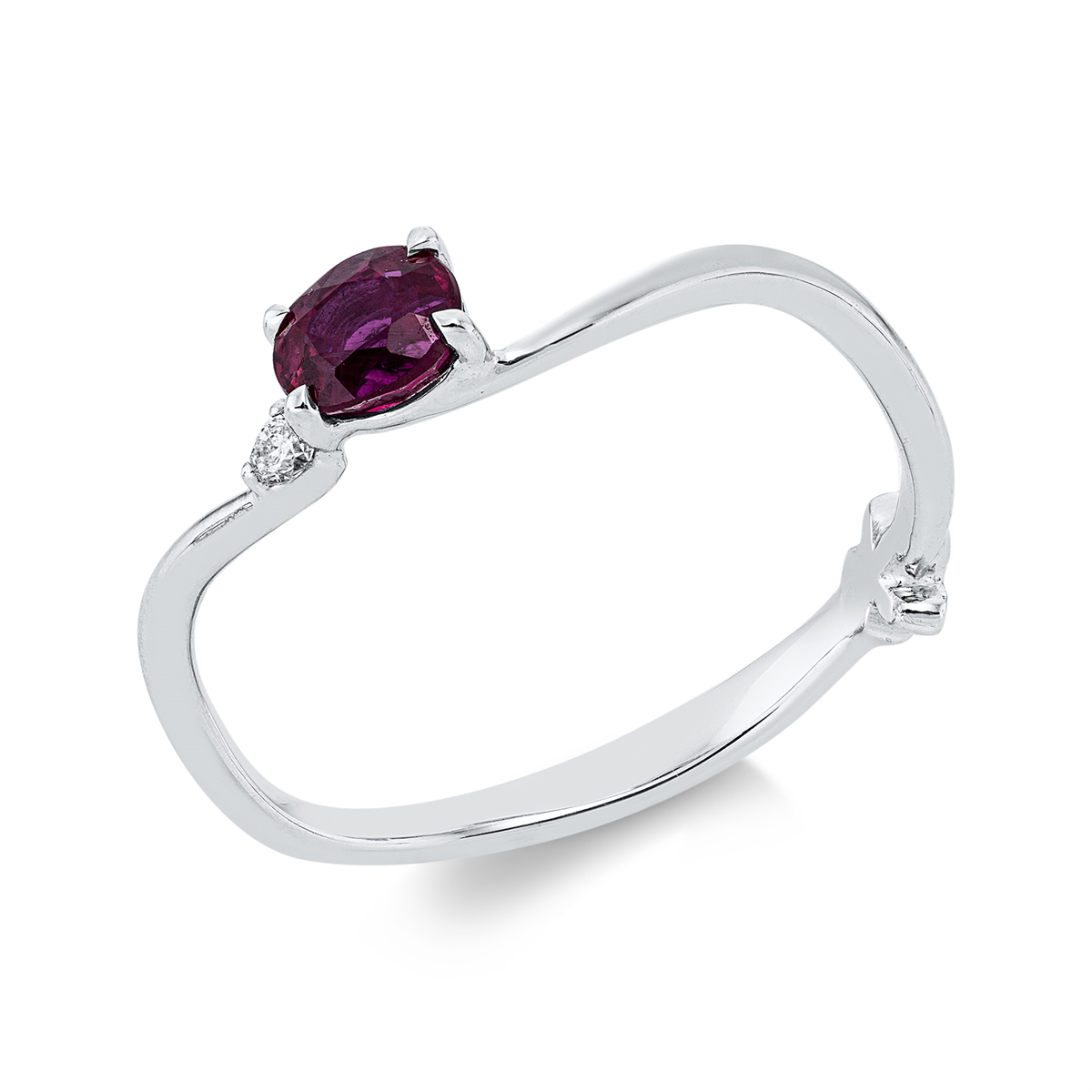 diamond full cut ruby colored stone classic ring in white gold