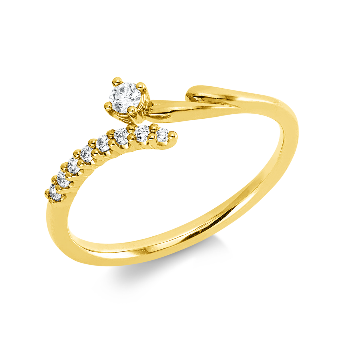 diamond full cut  modern woman ring in yellow gold