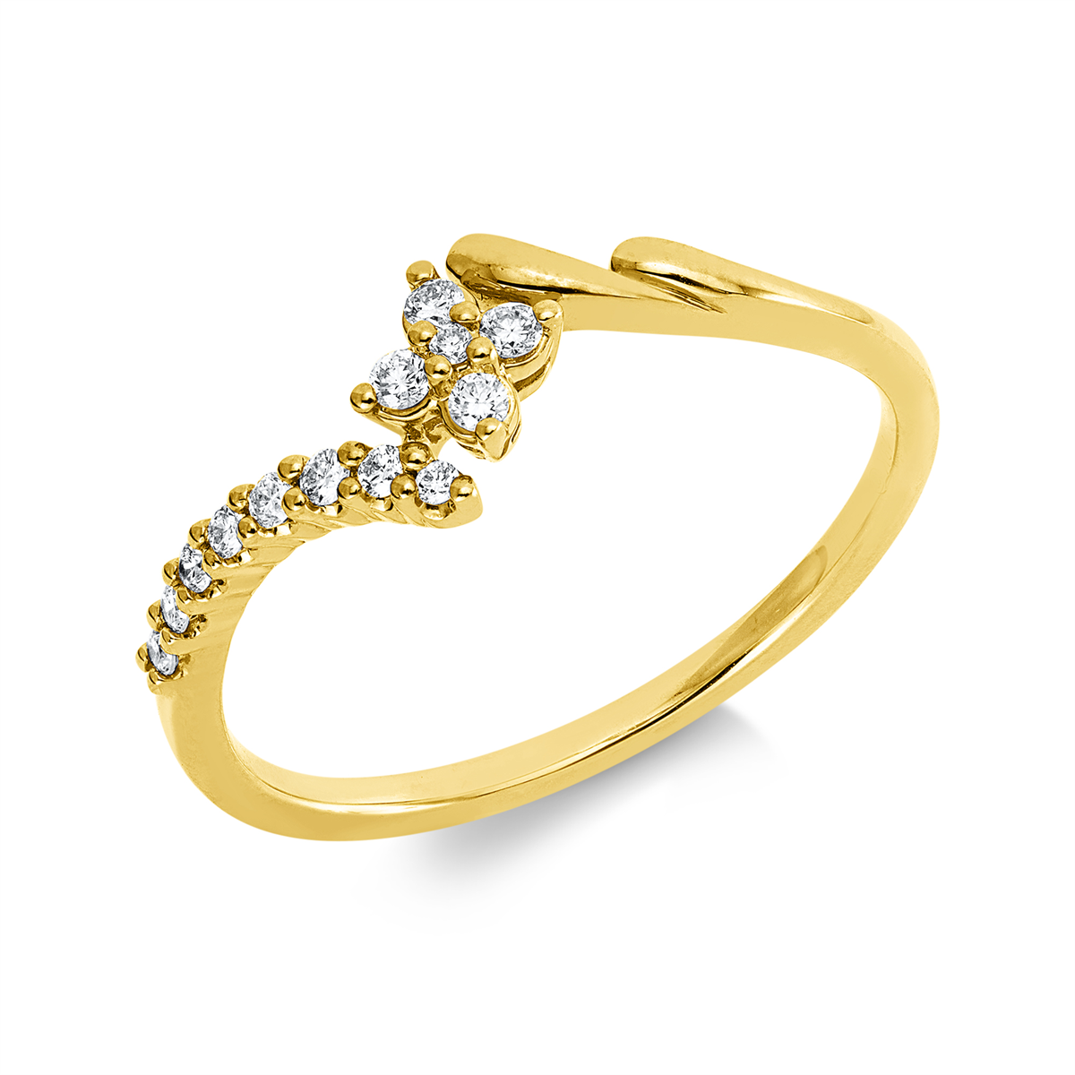 diamond full cut  modern woman ring in yellow gold