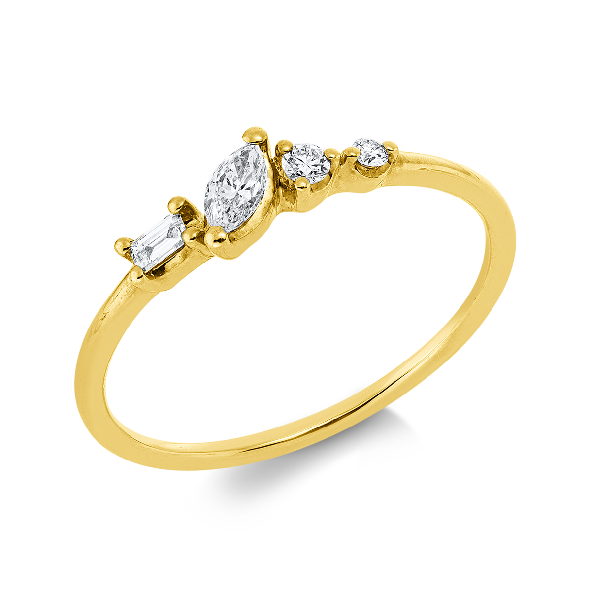 marquise  baguette ring in yellow gold