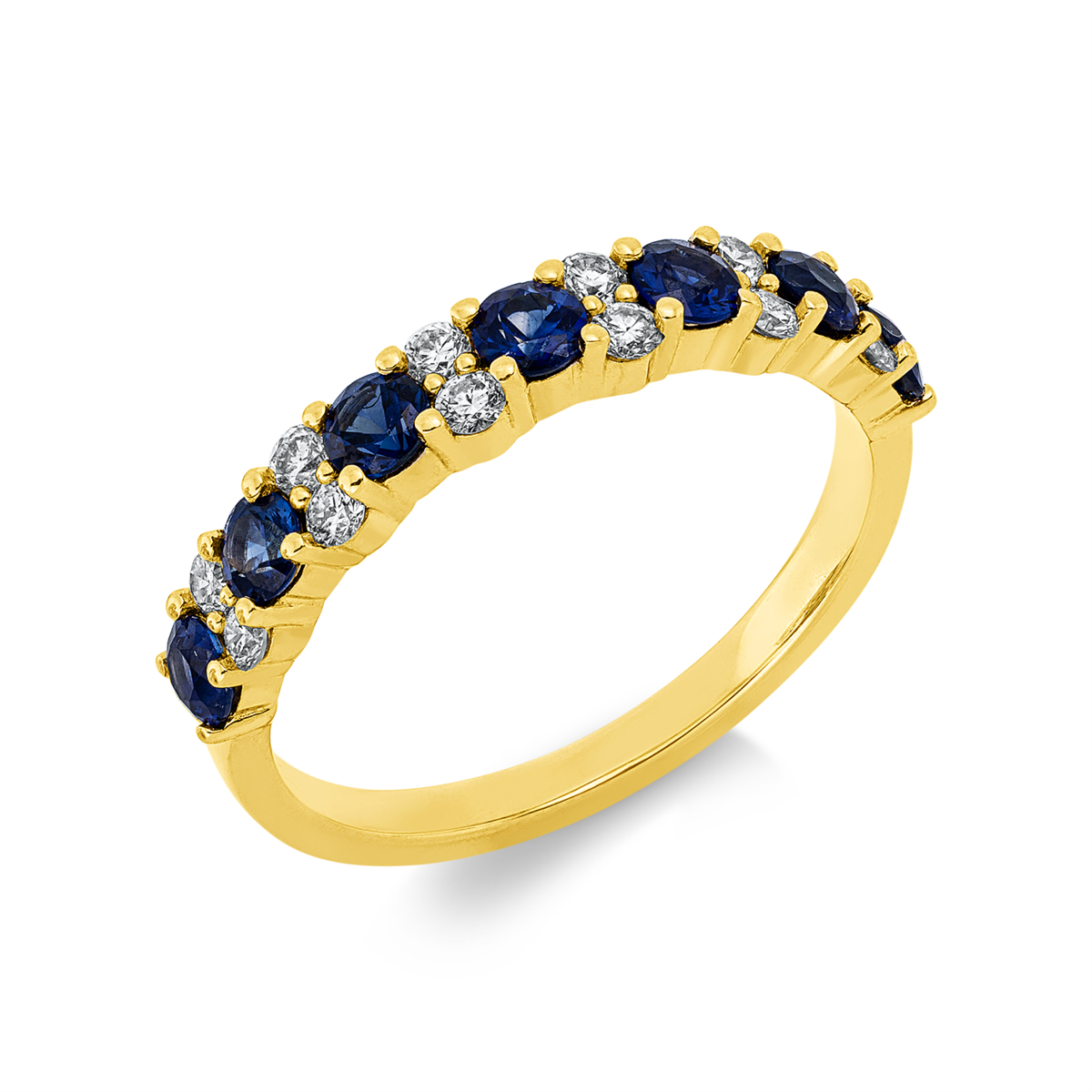 diamond full cut sapphire colored stone classic ring in yellow gold