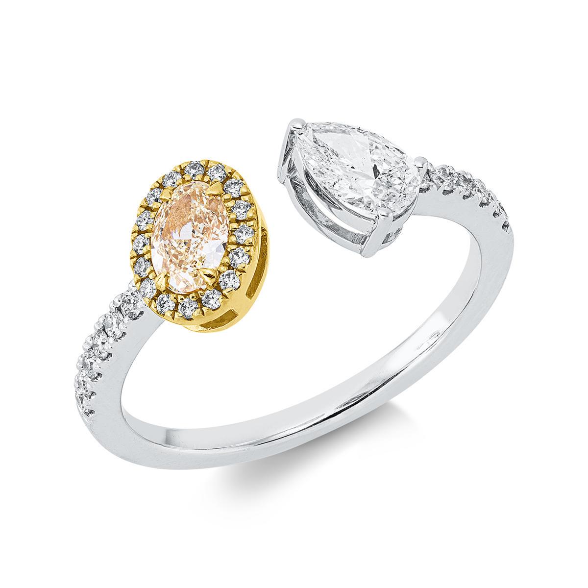 oval  fancy colored diamond ring in white gold / yellow gold