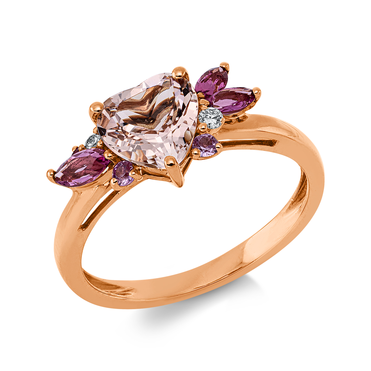diamond full cut morganite colored stone fashion ring in red gold