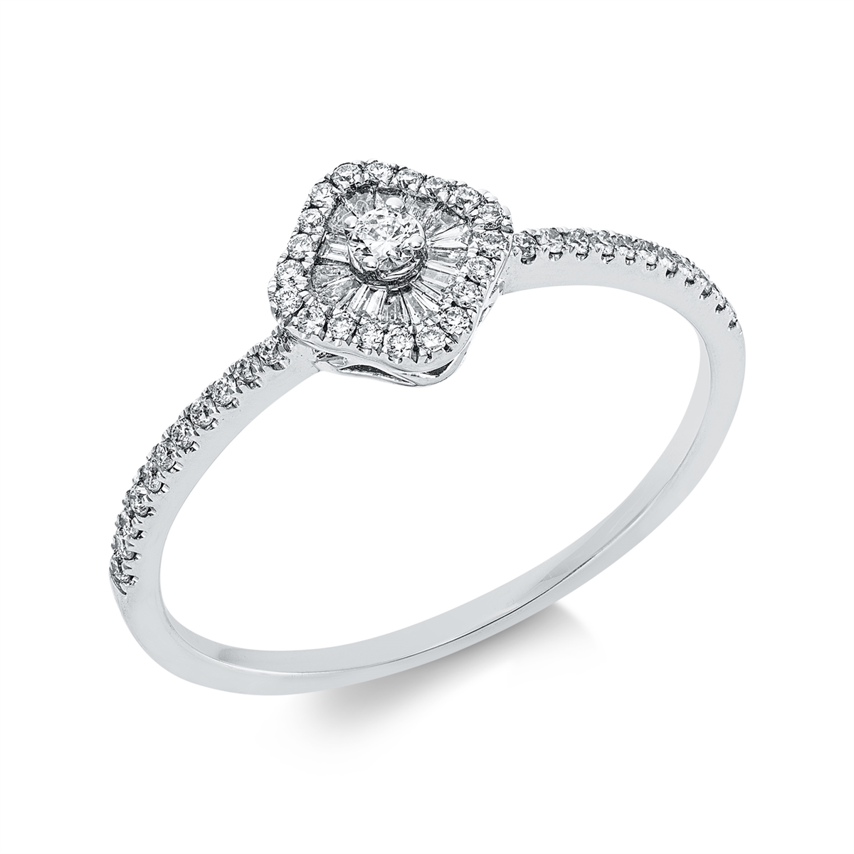 taper  baguette illusion ring in white gold