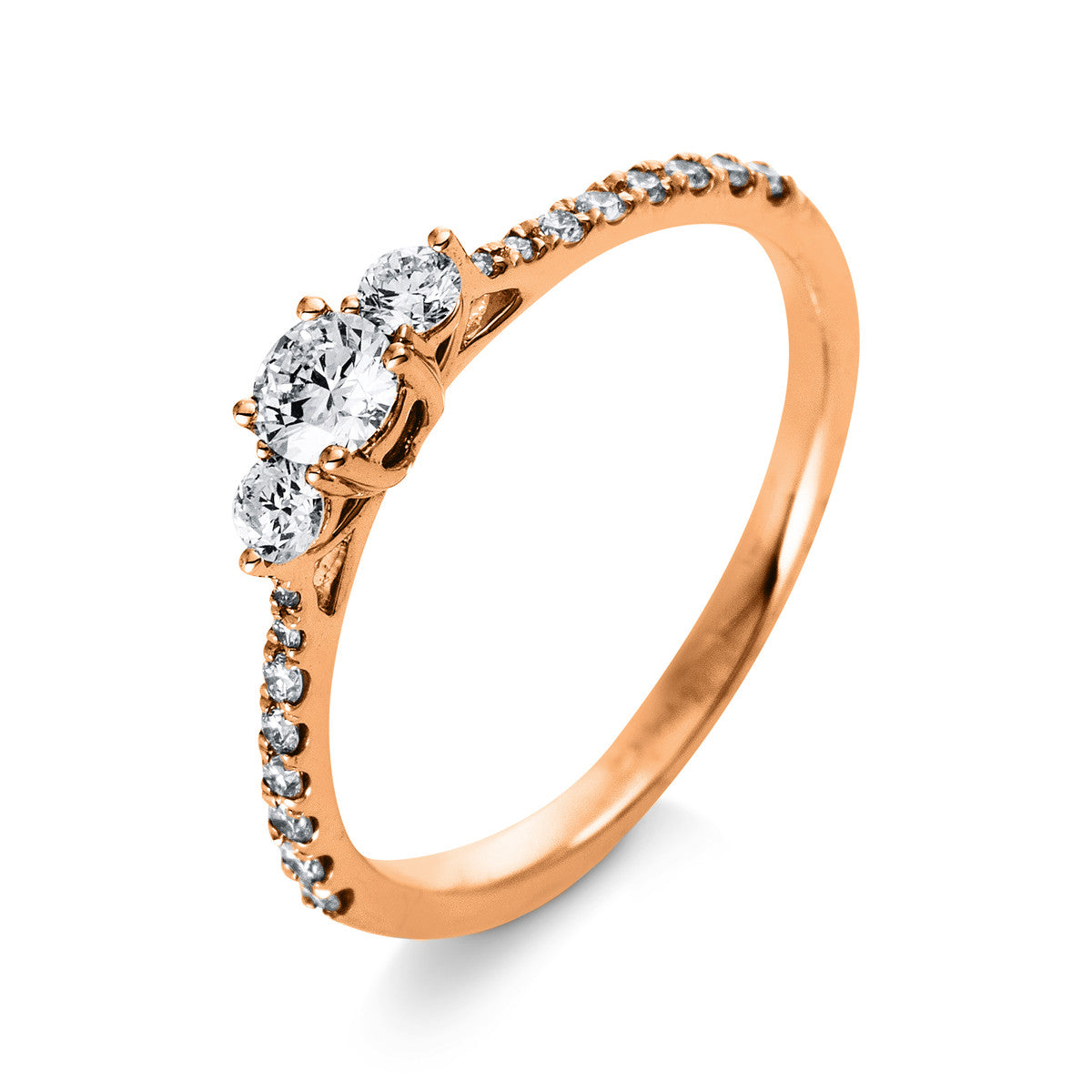 diamond full cut  solitaire with accent stones ring in red gold
