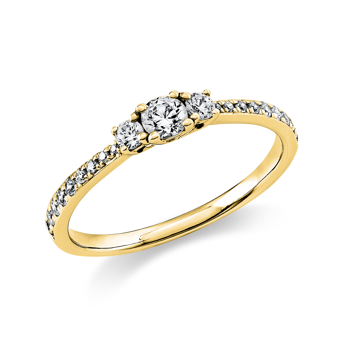 diamond full cut  solitaire with accent stones ring in yellow gold