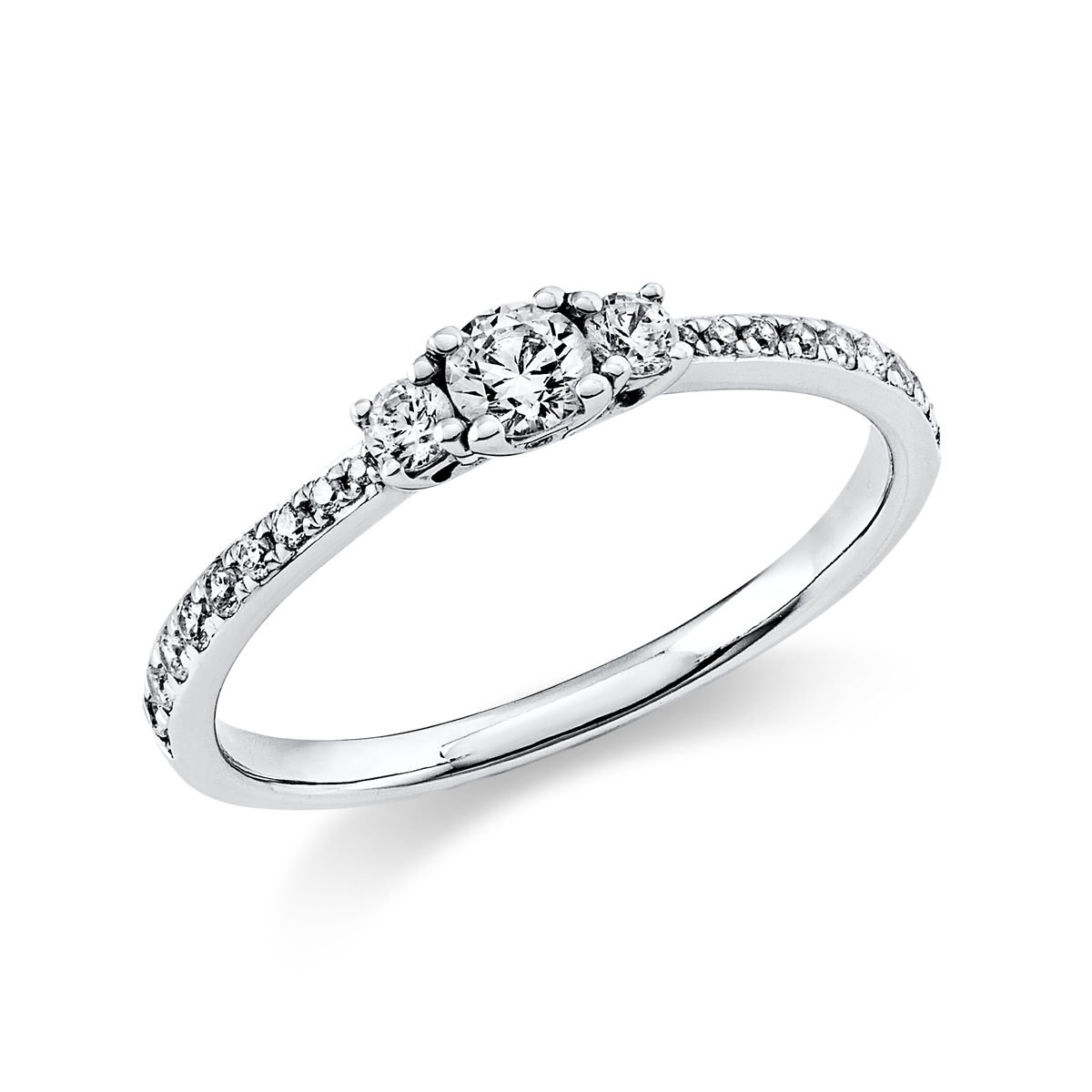 diamond full cut  solitaire with accent stones ring in white gold