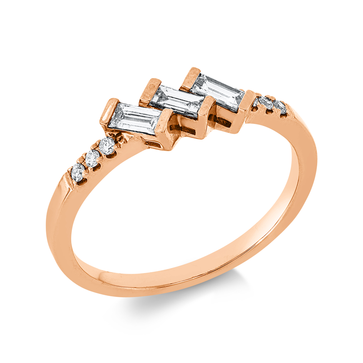 diamond full cut  baguette ring in red gold