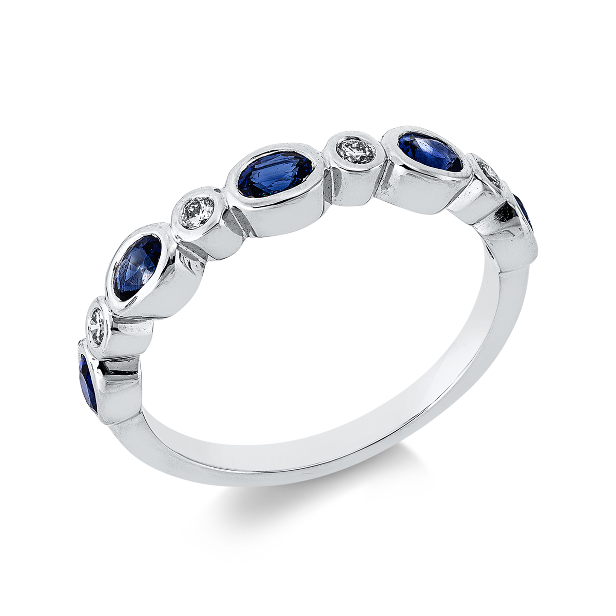 diamond full cut sapphire colored stone classic ring in white gold