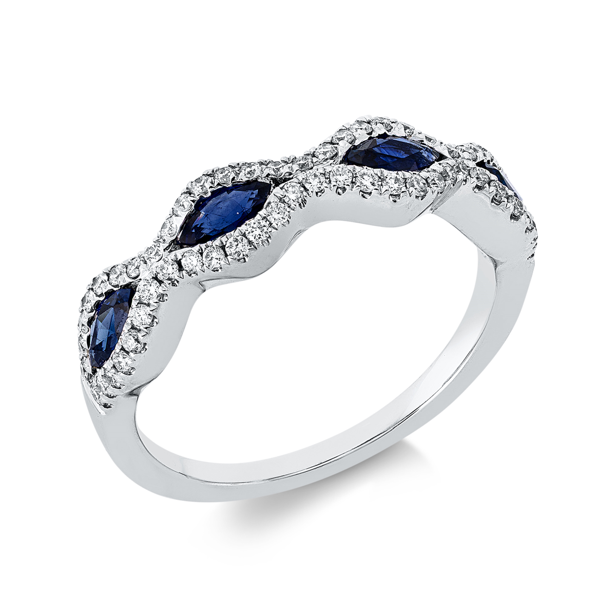 diamond full cut sapphire colored stone classic ring in white gold