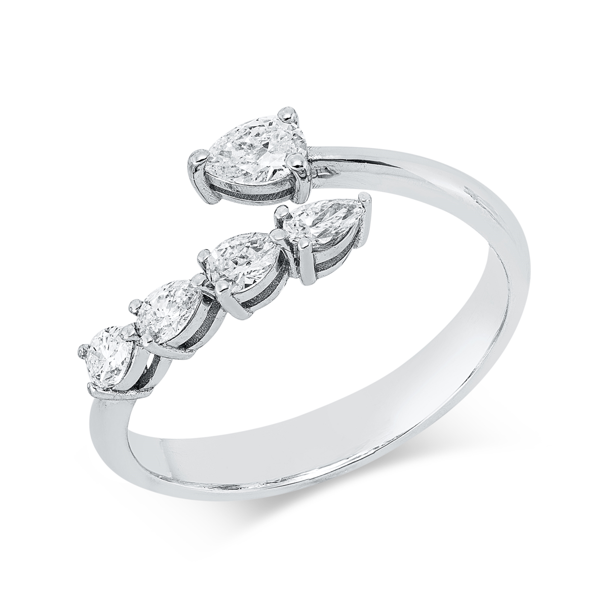 pear shape  modern woman ring in white gold