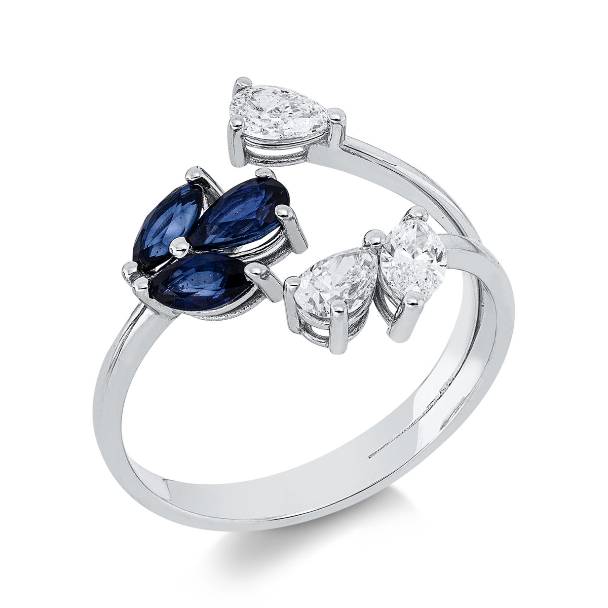 marquise sapphire colored stone classic ring in white gold