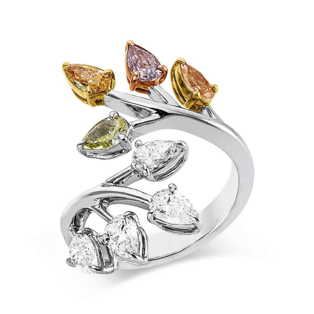 pear shape  fancy colored diamond ring in whitegold /yellowgold /redgold