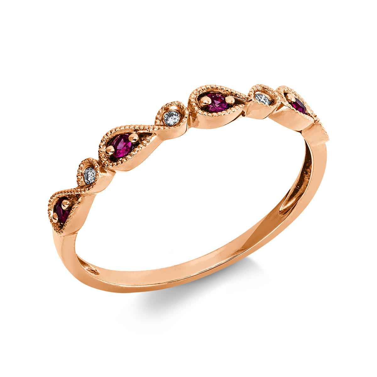 diamond full cut ruby colored stone classic ring in red gold