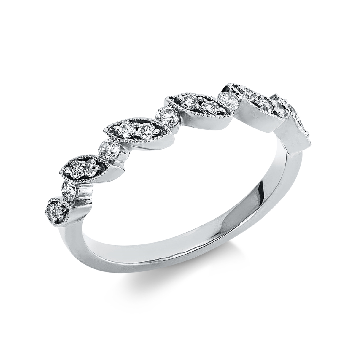 diamond full cut  modern woman ring in white gold