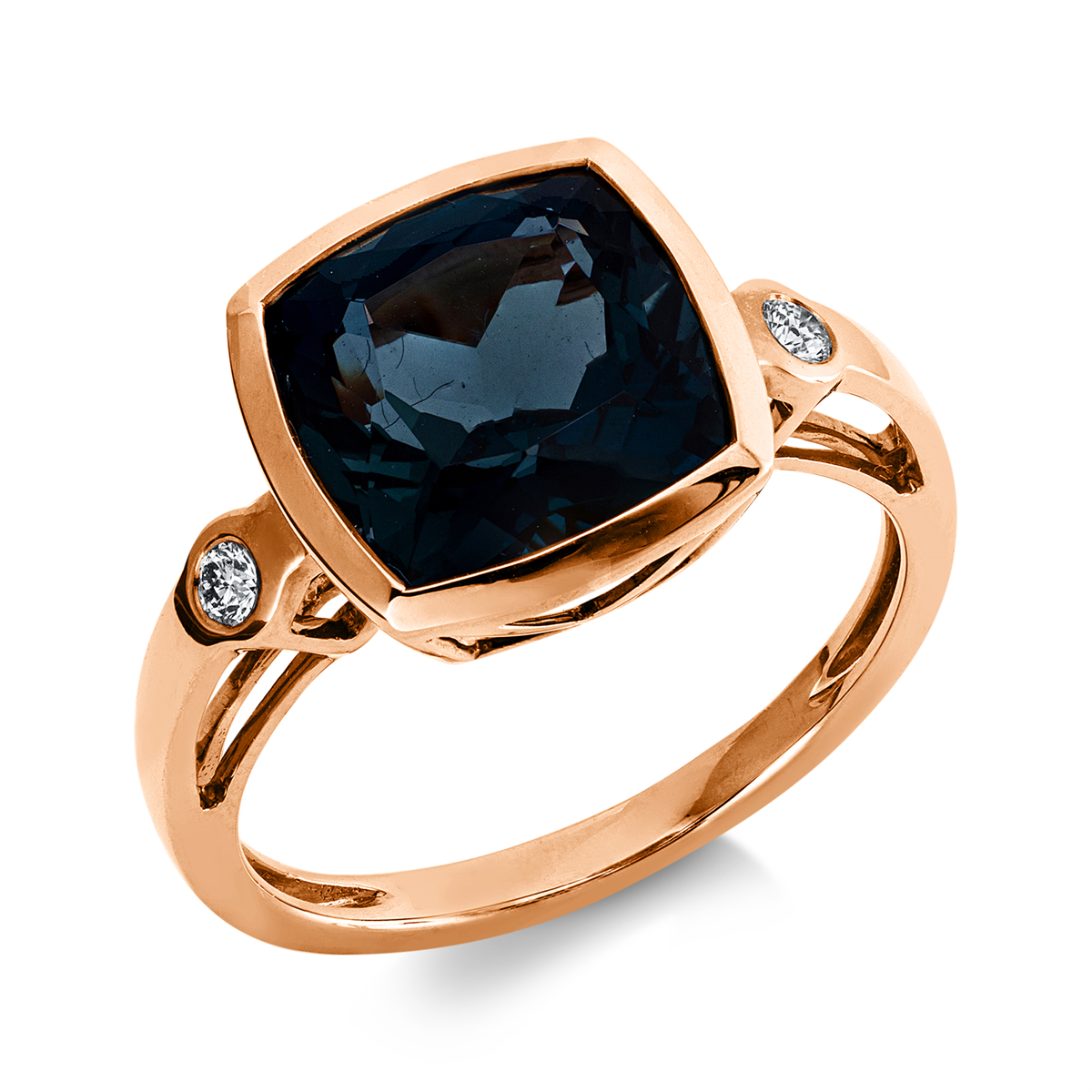diamond full cut topaz colored stone fashion ring in red gold