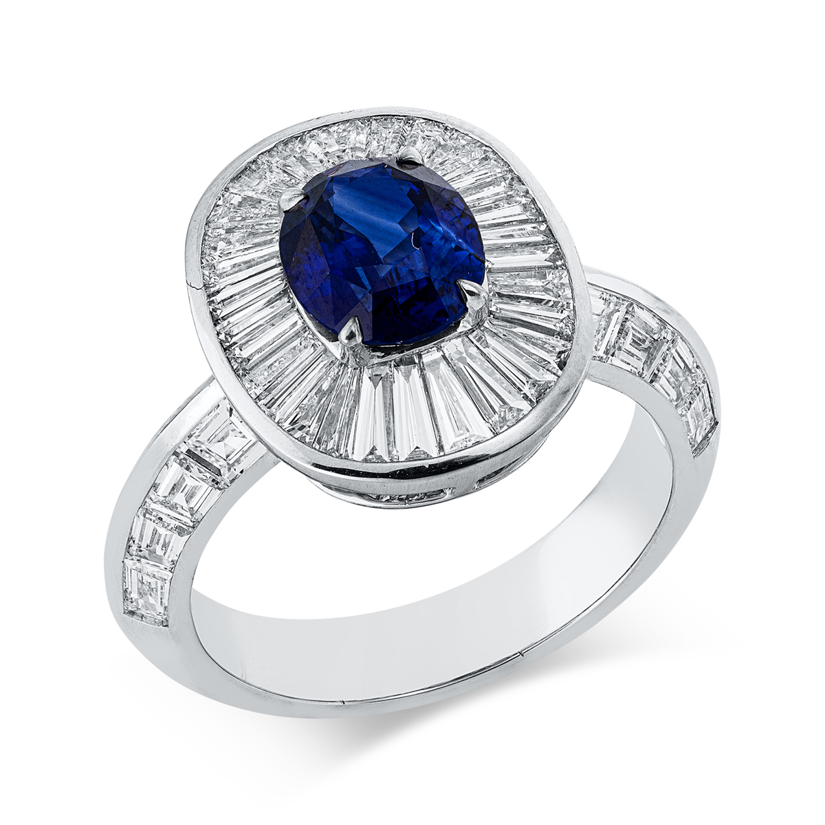 baguette sapphire colored stone classic ring in white gold