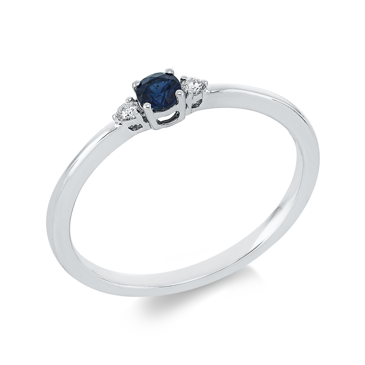 diamond full cut sapphire colored stone classic ring in white gold