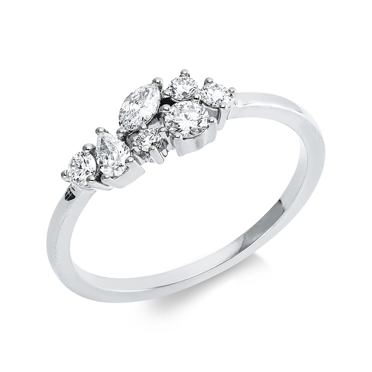diamond full cut  modern woman ring in white gold