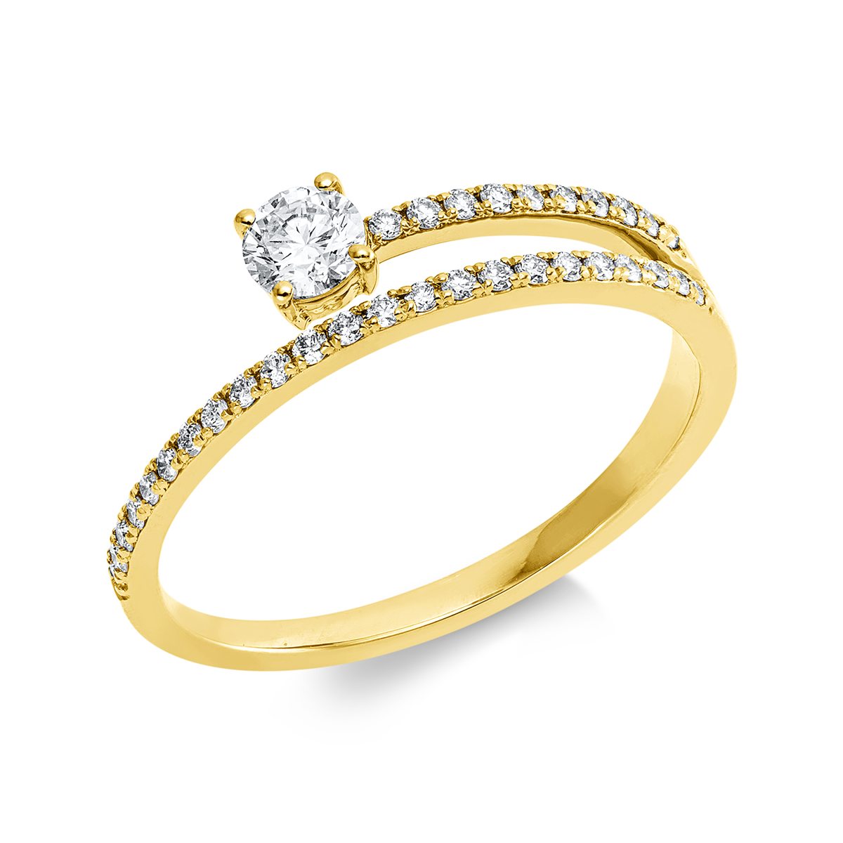 diamond full cut  solitaire with accent stones ring in yellow gold