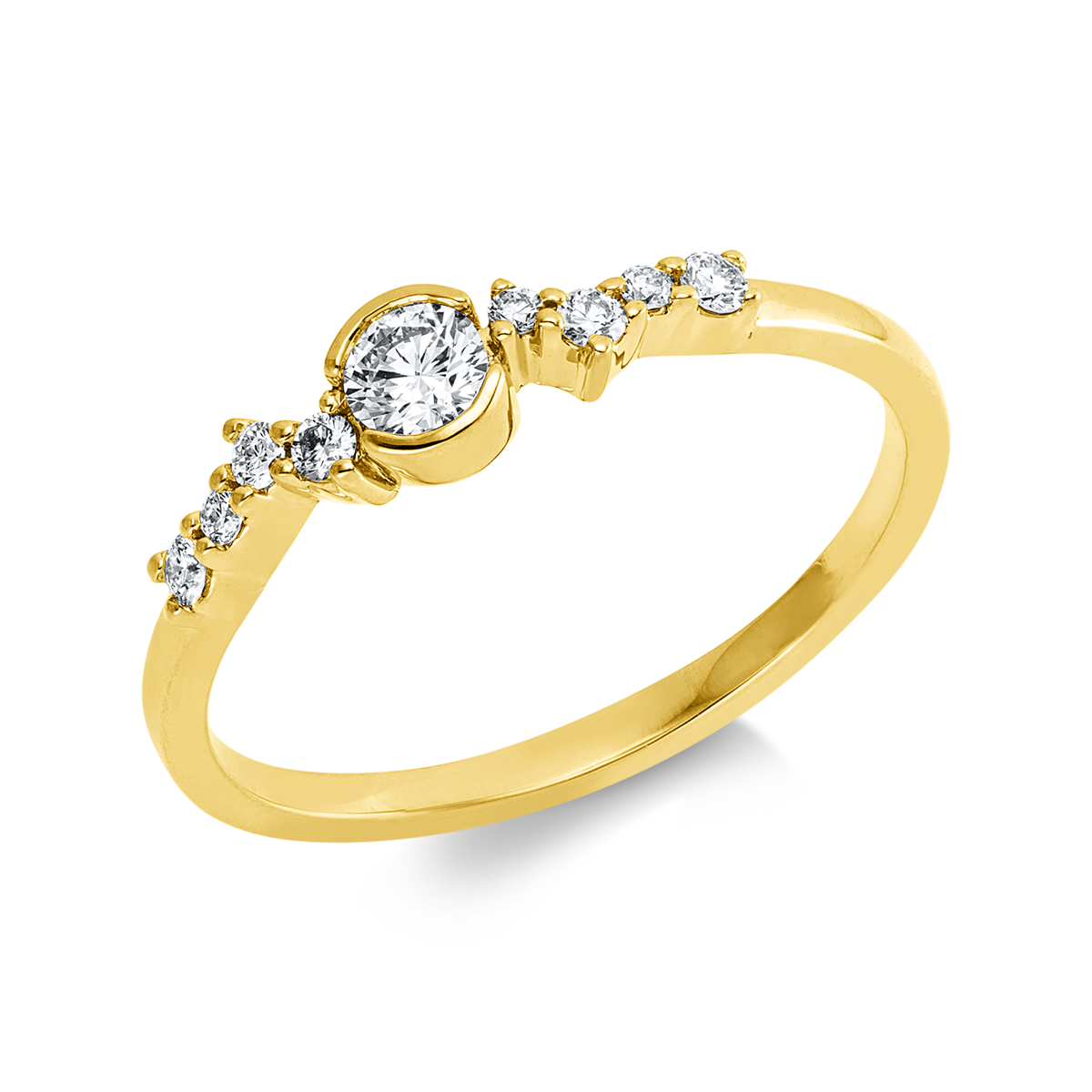 diamond full cut  modern woman ring in yellow gold