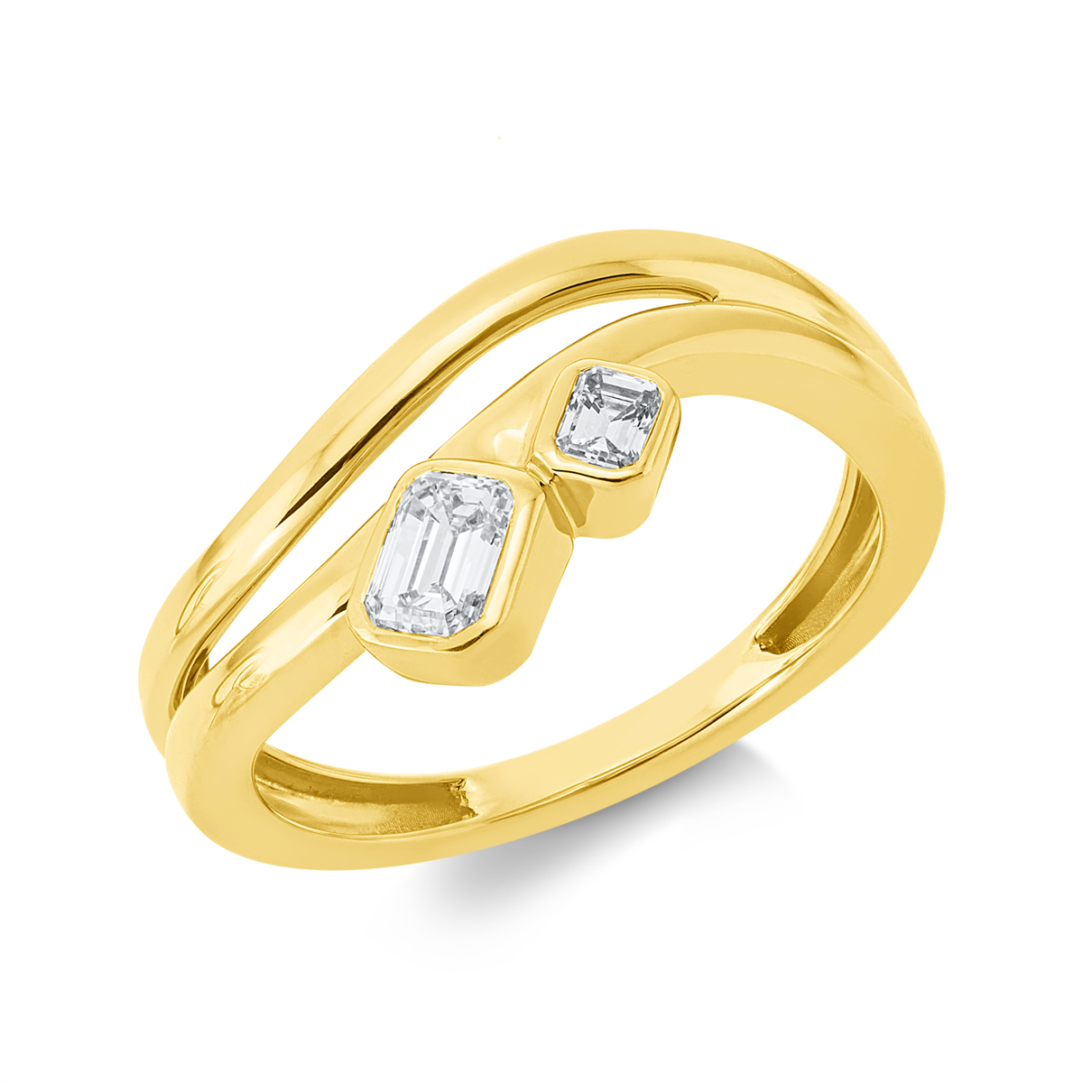 emerald cut  baguette ring in yellow gold