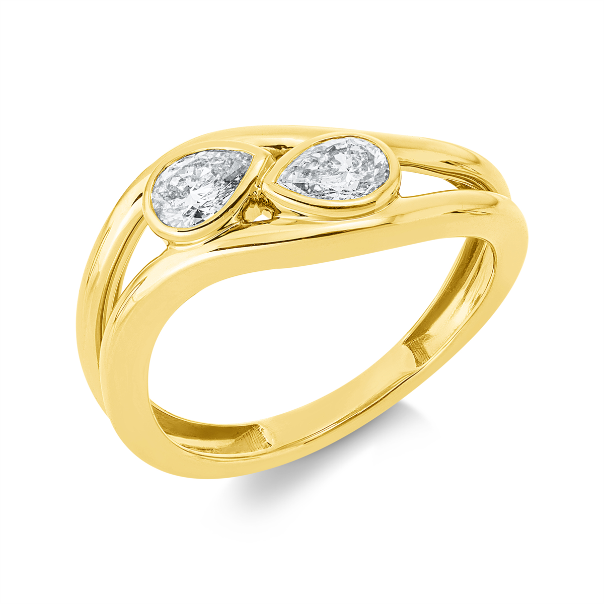 pear shape  modern woman ring in yellow gold