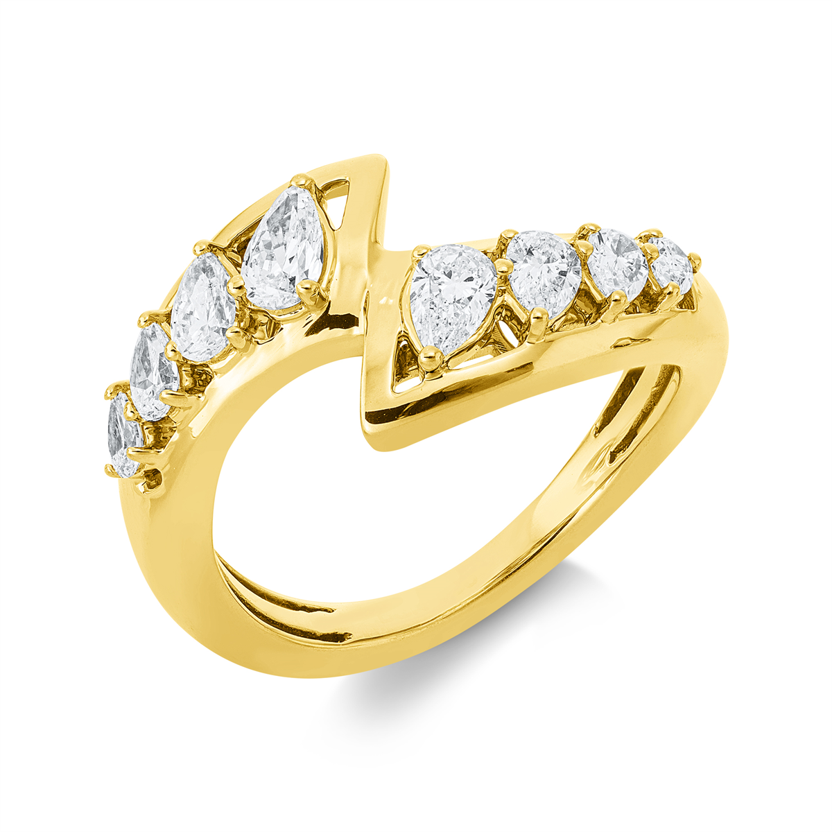pear shape  modern woman ring in yellow gold