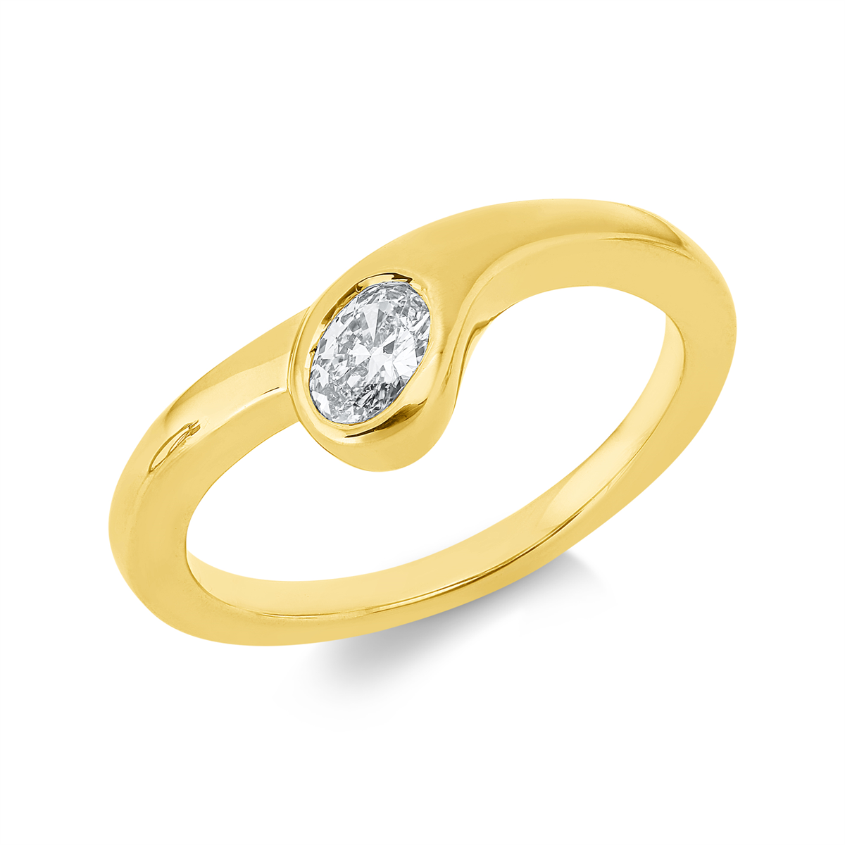 oval  modern woman ring in yellow gold