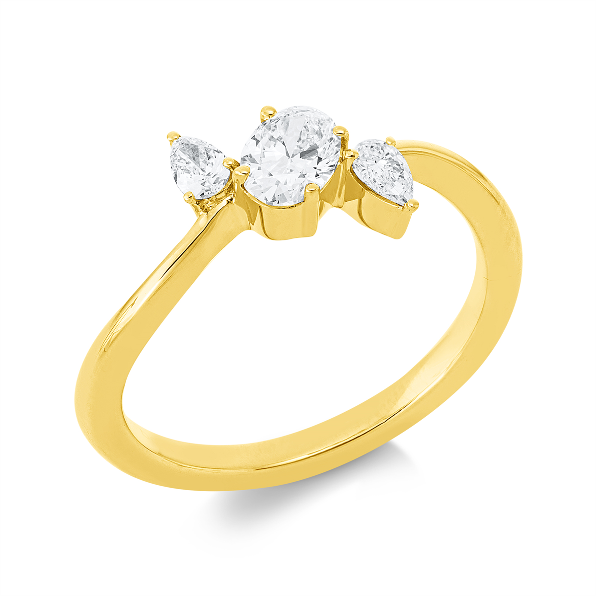 pear shape  modern woman ring in yellow gold