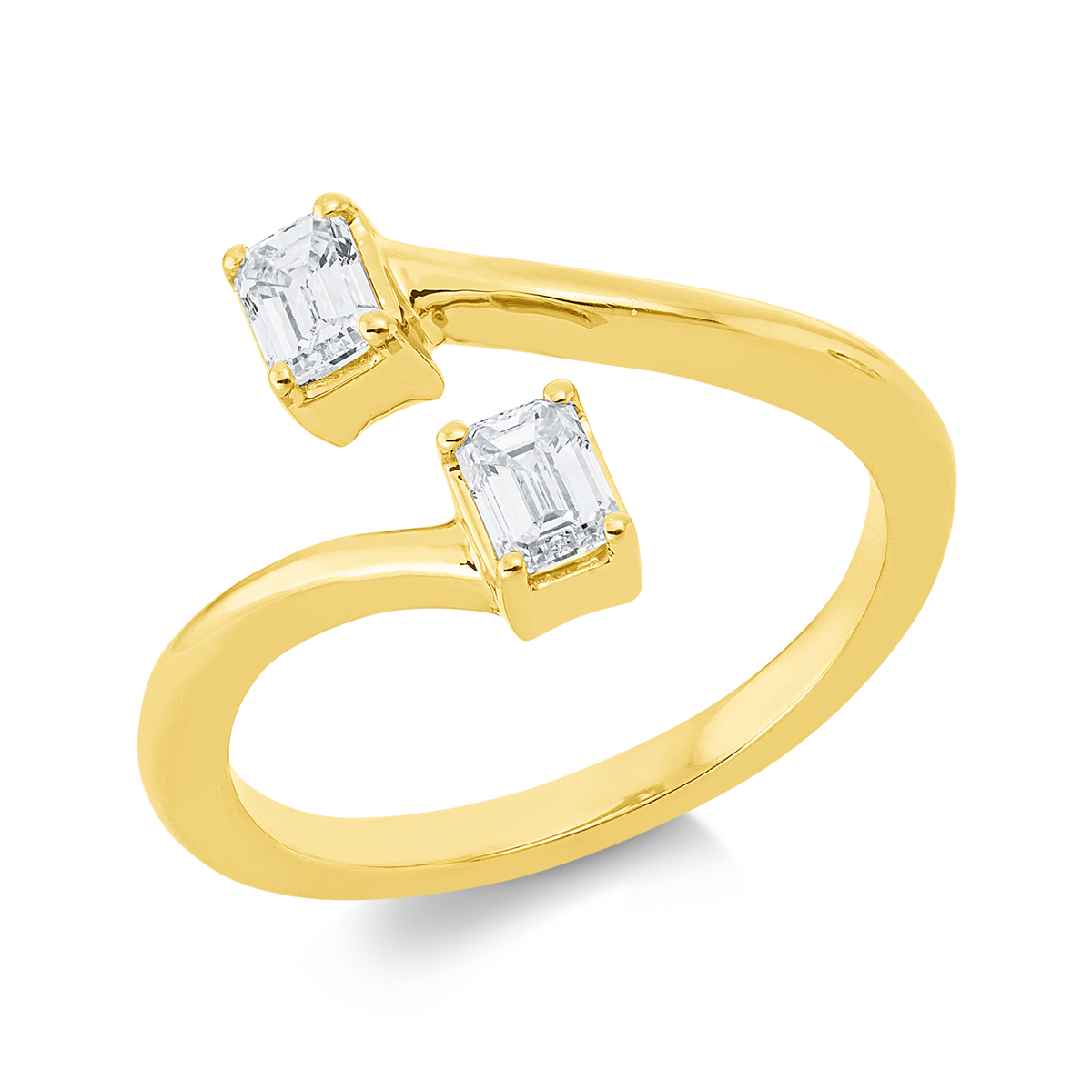 emerald cut  baguette ring in yellow gold