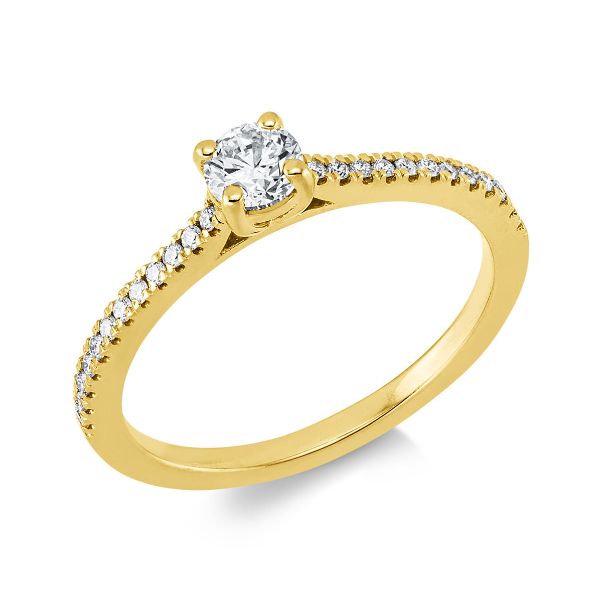 diamond full cut  solitaire with accent stones ring in yellow gold