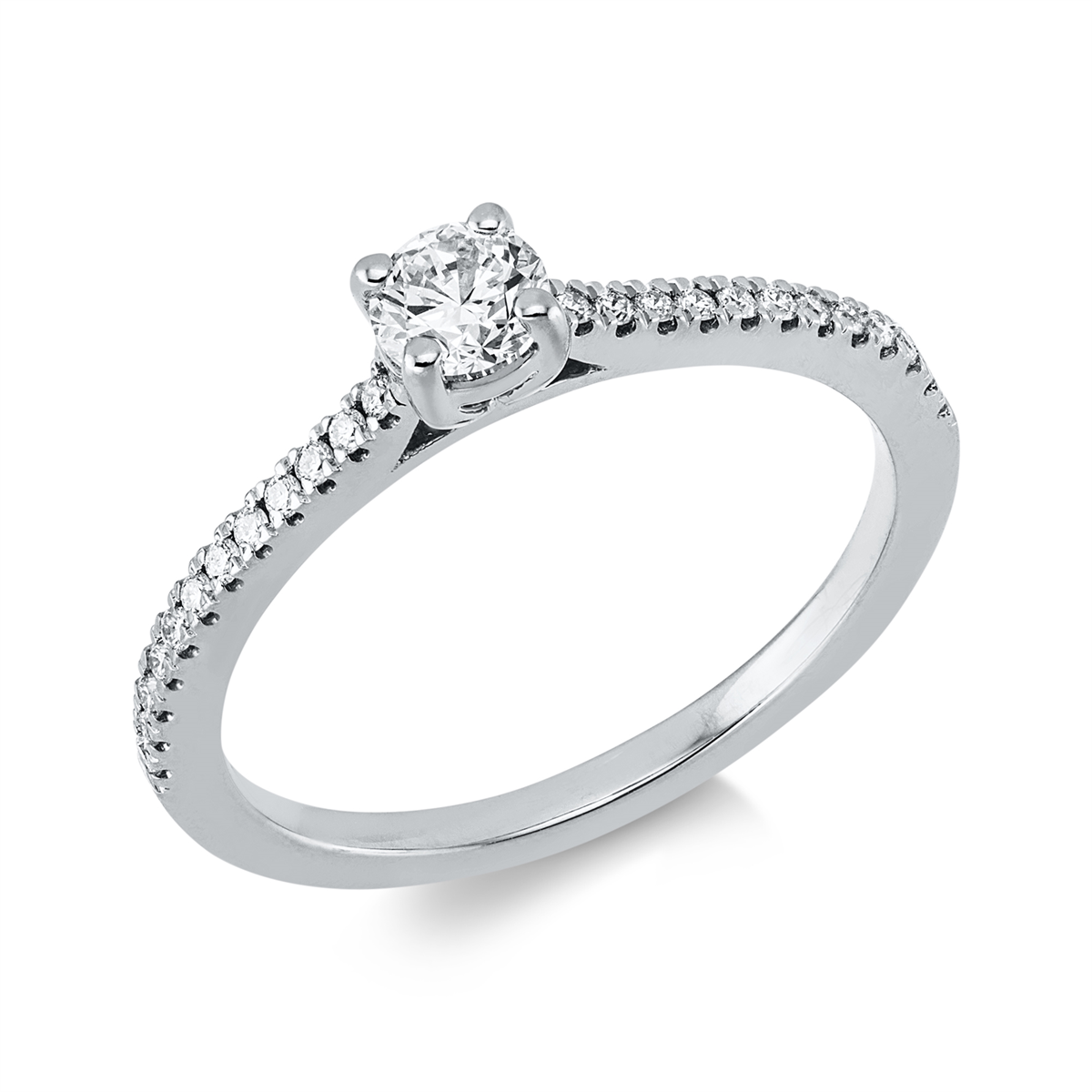 diamond full cut  solitaire with accent stones ring in white gold