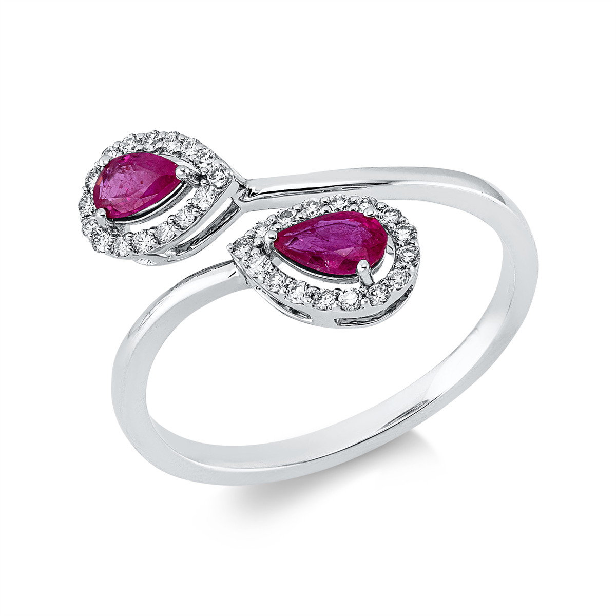 diamond full cut ruby colored stone classic ring in white gold