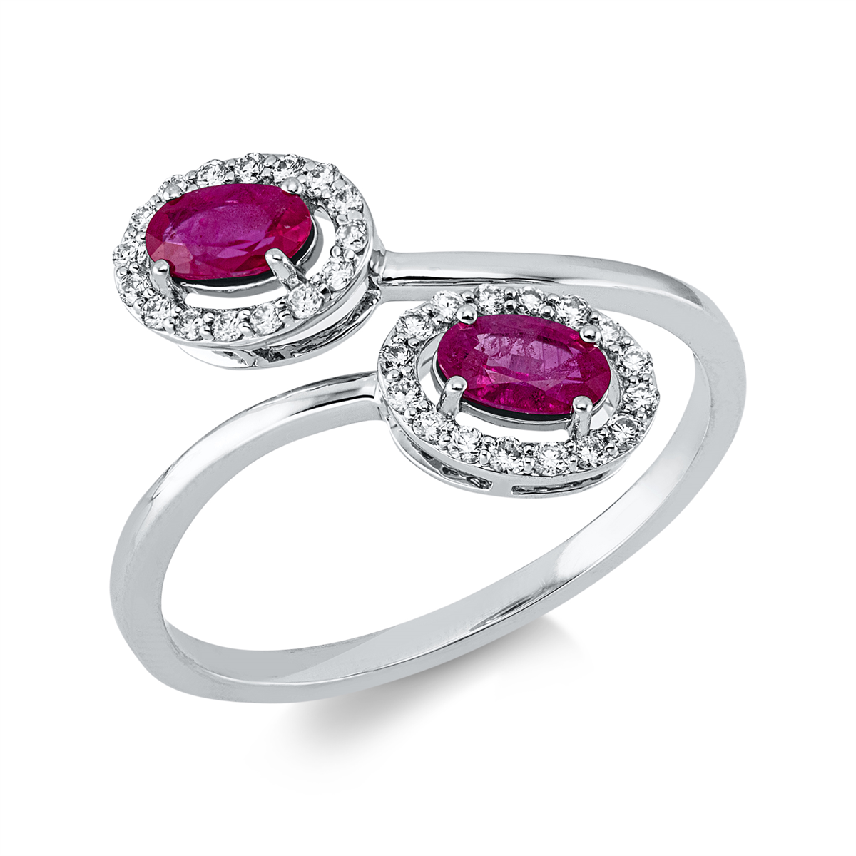 diamond full cut ruby colored stone classic ring in white gold