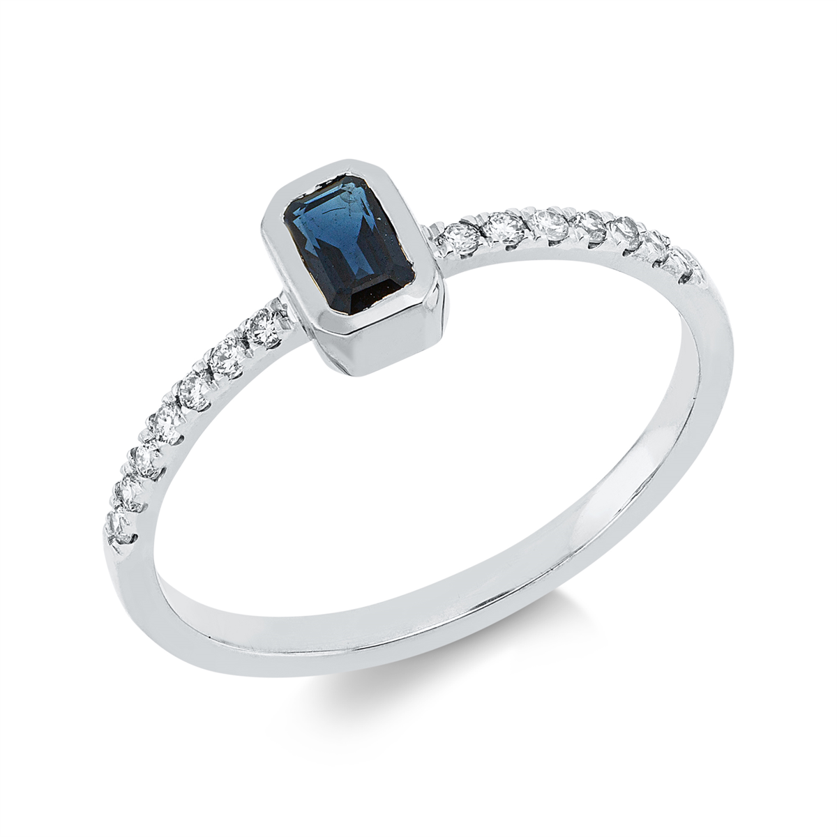 diamond full cut sapphire colored stone classic ring in white gold