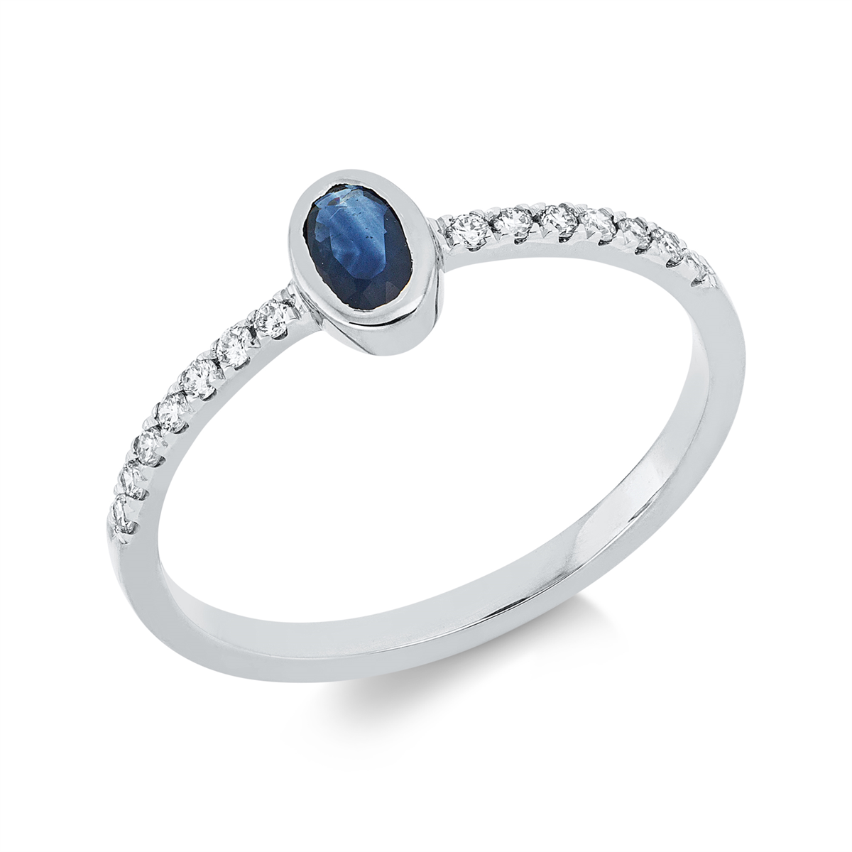 diamond full cut sapphire colored stone classic ring in white gold