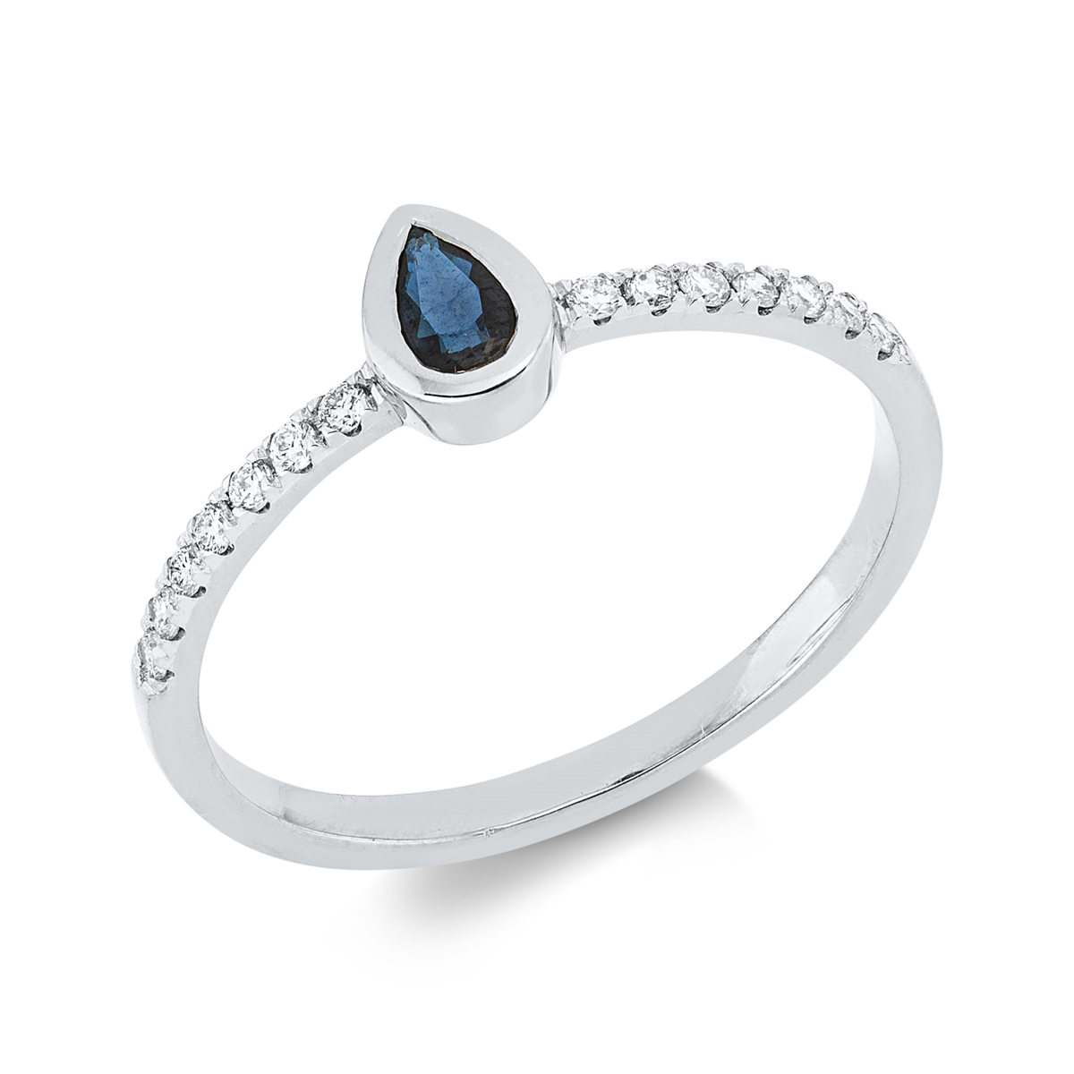 diamond full cut sapphire colored stone classic ring in white gold