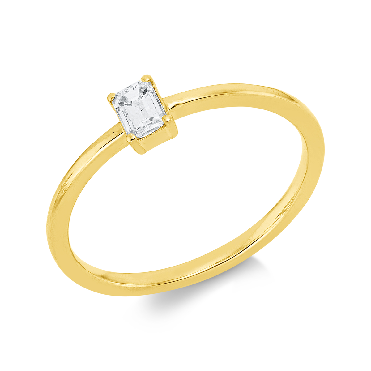 emerald cut  baguette ring in yellow gold