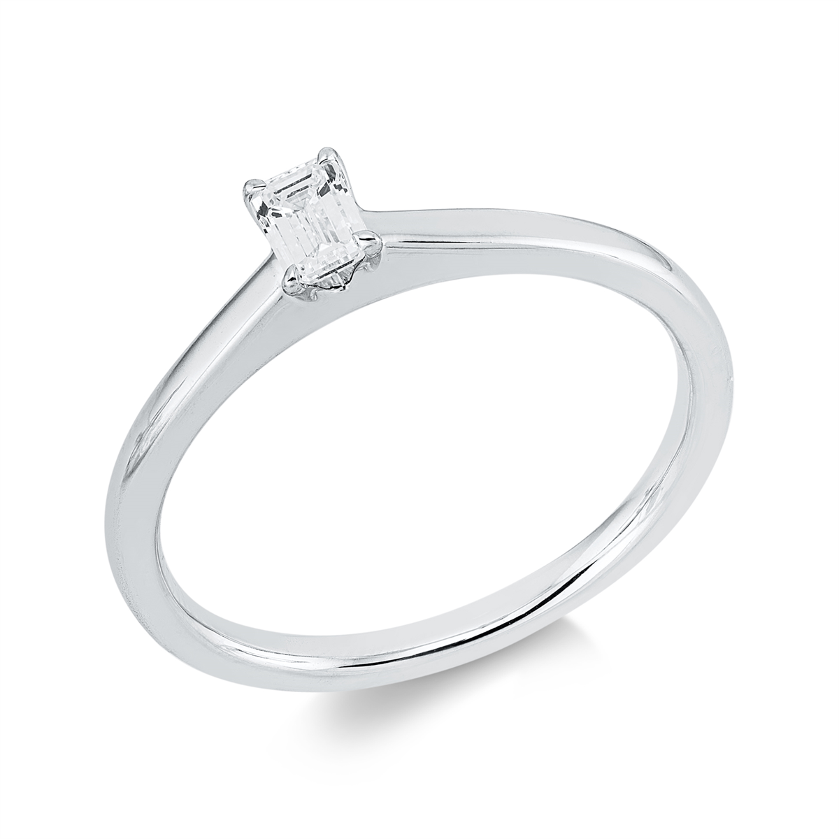 emerald cut  solitaire ring in white gold