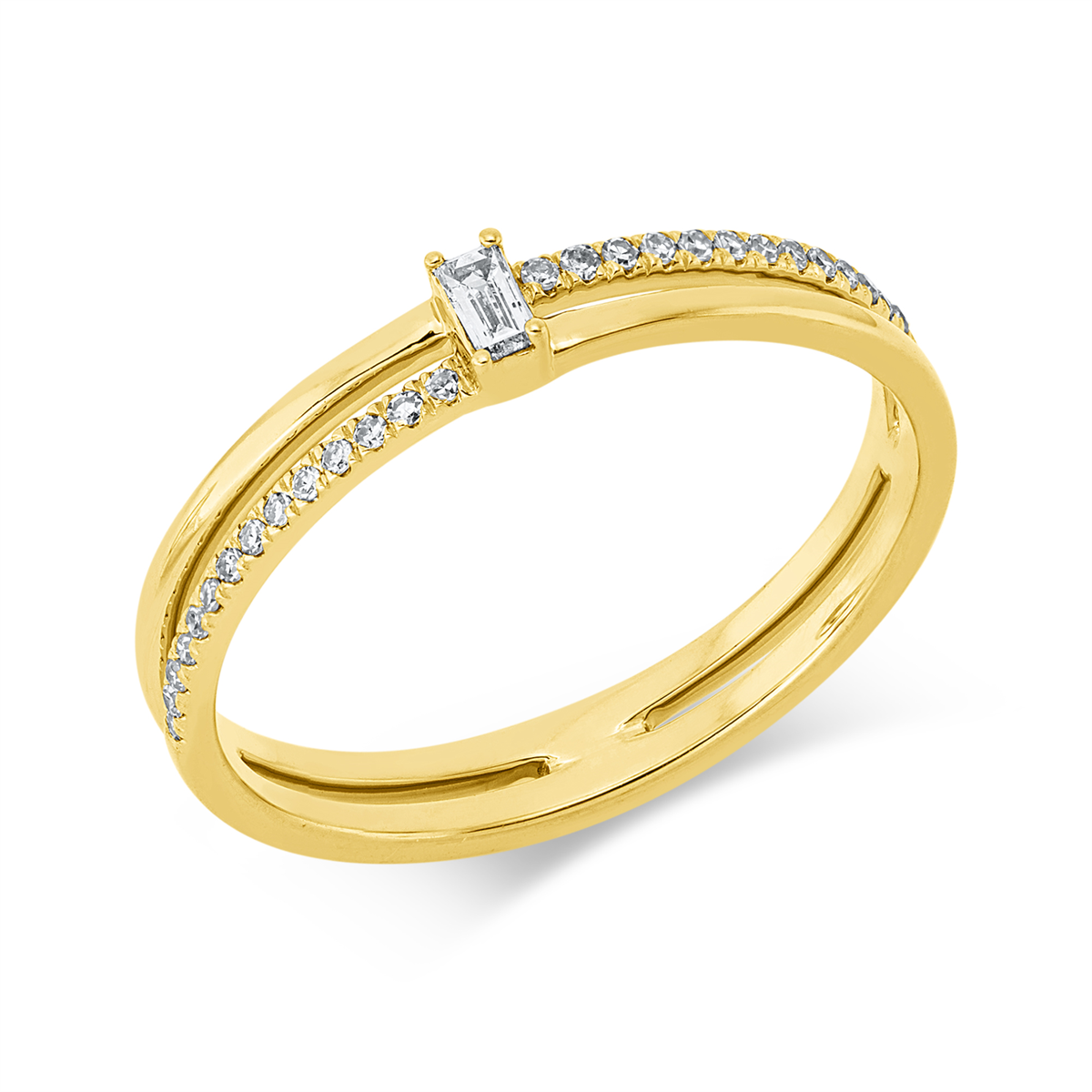 diamond single cut  baguette ring in yellow gold