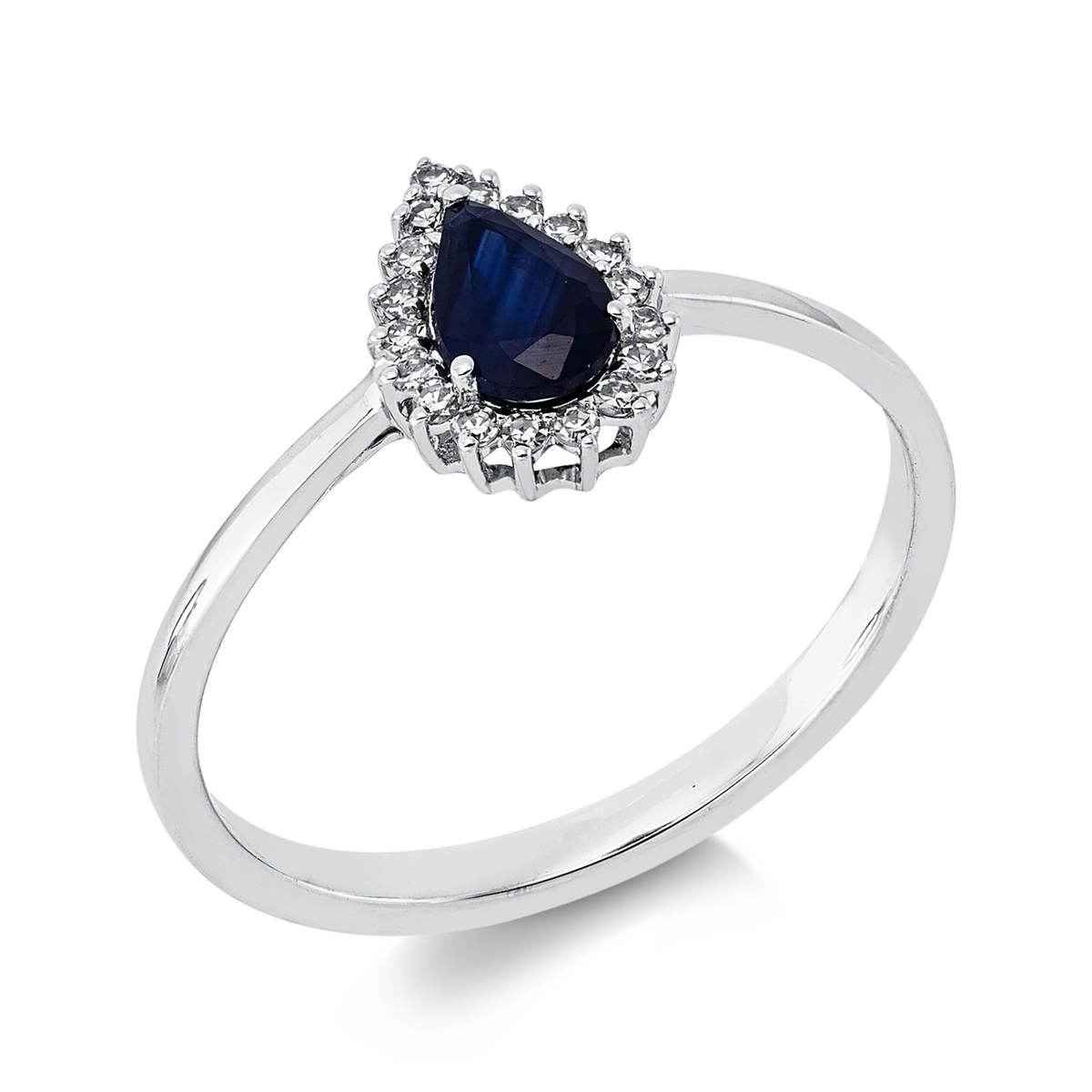 diamond single cut sapphire colored stone classic ring in white gold